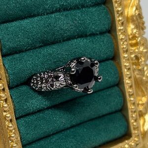Black Agate Gothic Owl Cocktail Ring
